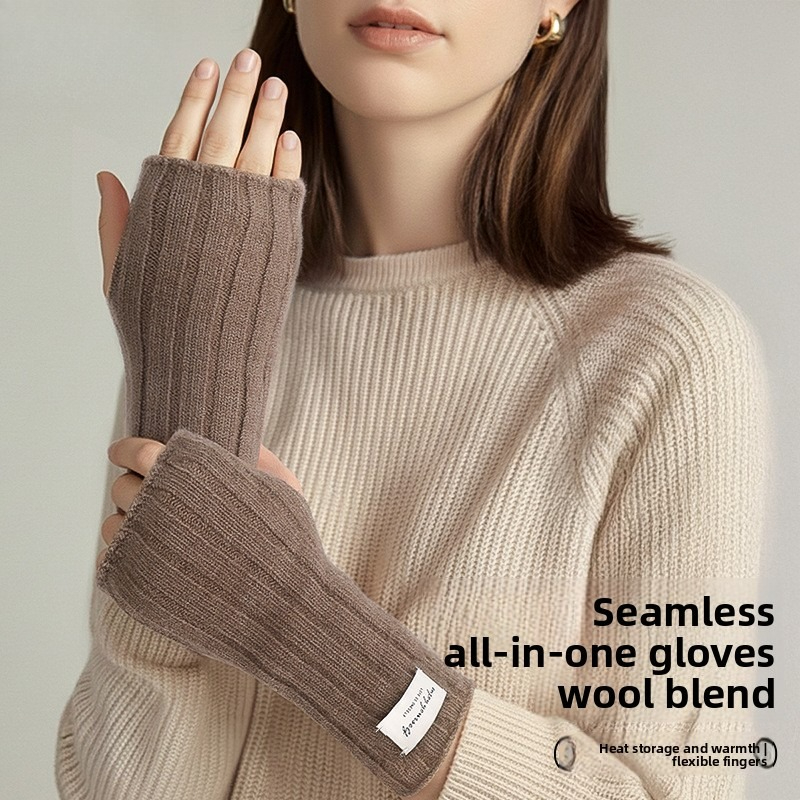 Wool Glove Lined - Winter gebreide handschoenen zonder vingers, voor