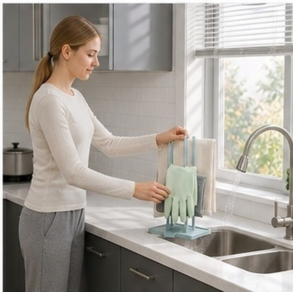 Dish Glove Rubber - Multifunctionele afdruiprek keuken blauwe rubberen handschoenhouder